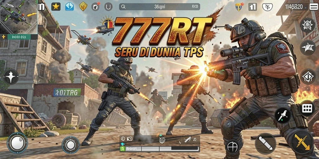 Screenshot gameplay seru 777RT dengan aksi tembak-menembak.