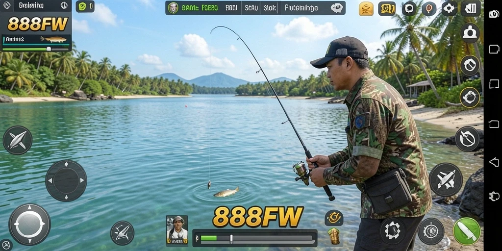 Screenshot utama 888FW menampilkan gameplay memancing yang mendebarkan.