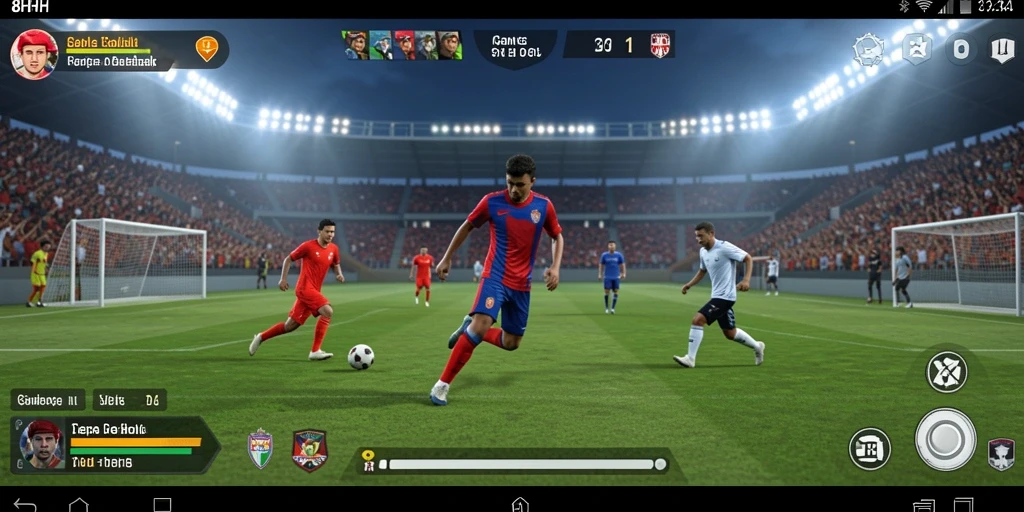 Screenshot gameplay 8HHH menampilkan aksi seru di lapangan sepak bola.