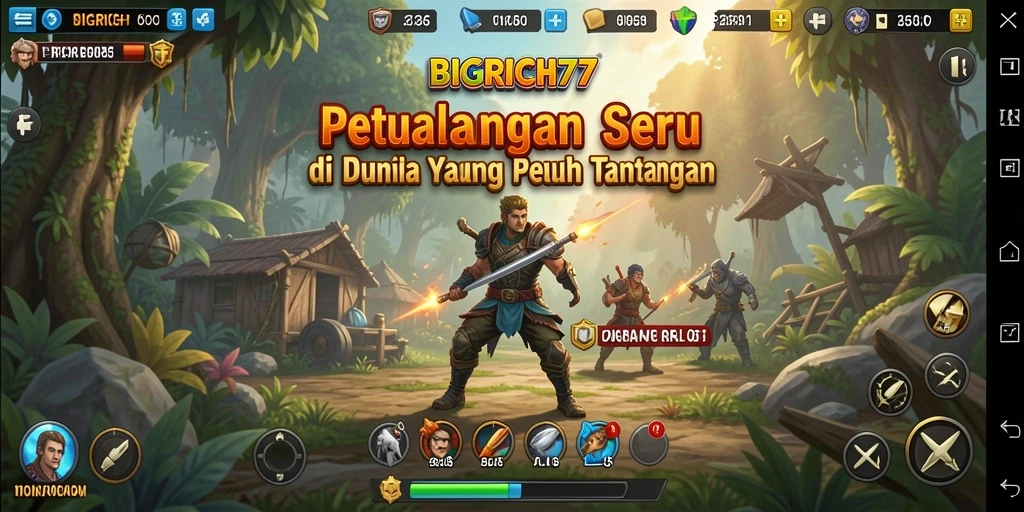 Tampilan layar permainan <strong>BIGRICH77</strong> menampilkan aksi petualangan yang mendebarkan.
