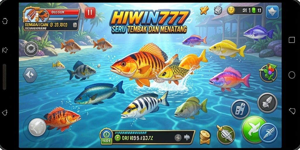 Screenshot gameplay HIWIN777 dengan aksi menembak ikan.
