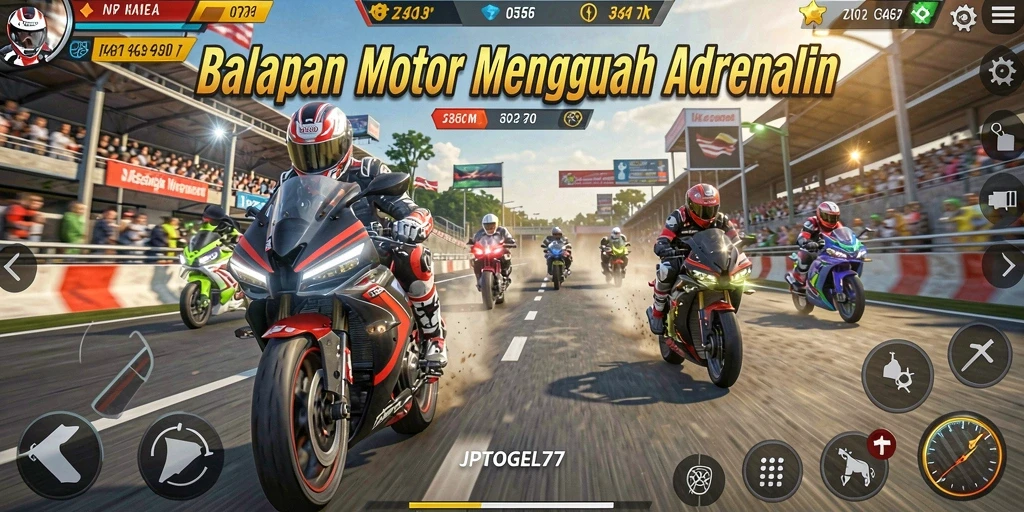 Screenshot dari gameplay seru JPTOGEL77 dengan balapan motor yang menegangkan.
