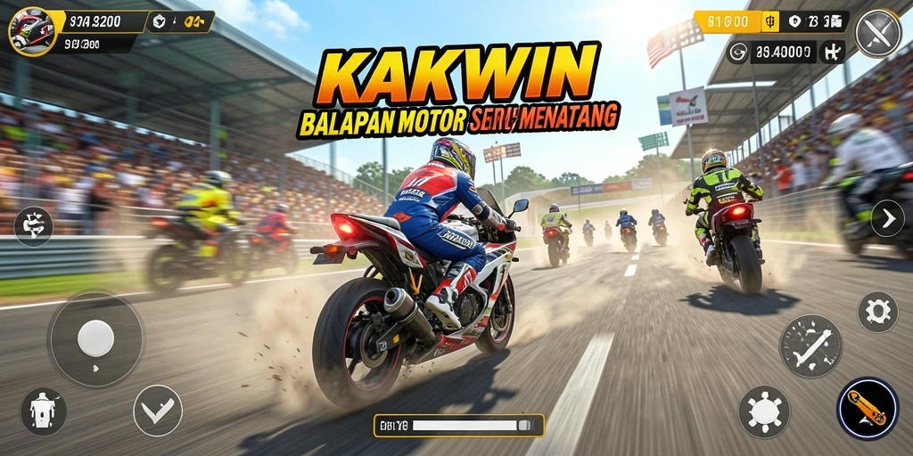 Tampilan gameplay KAKWIN dengan balapan motor yang mendebarkan.