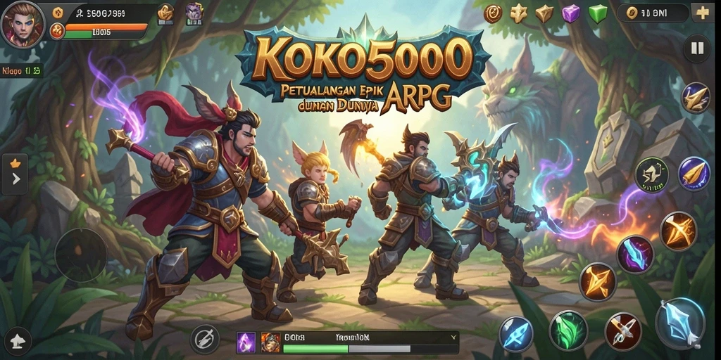 Screenshot dari KOKO5000 menampilkan pertempuran seru dalam dunia ARPG.