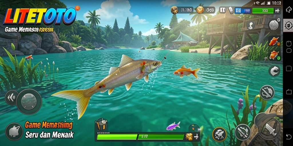 Screenshot gameplay LITETOTO menampilkan momen memancing yang seru dan indah.