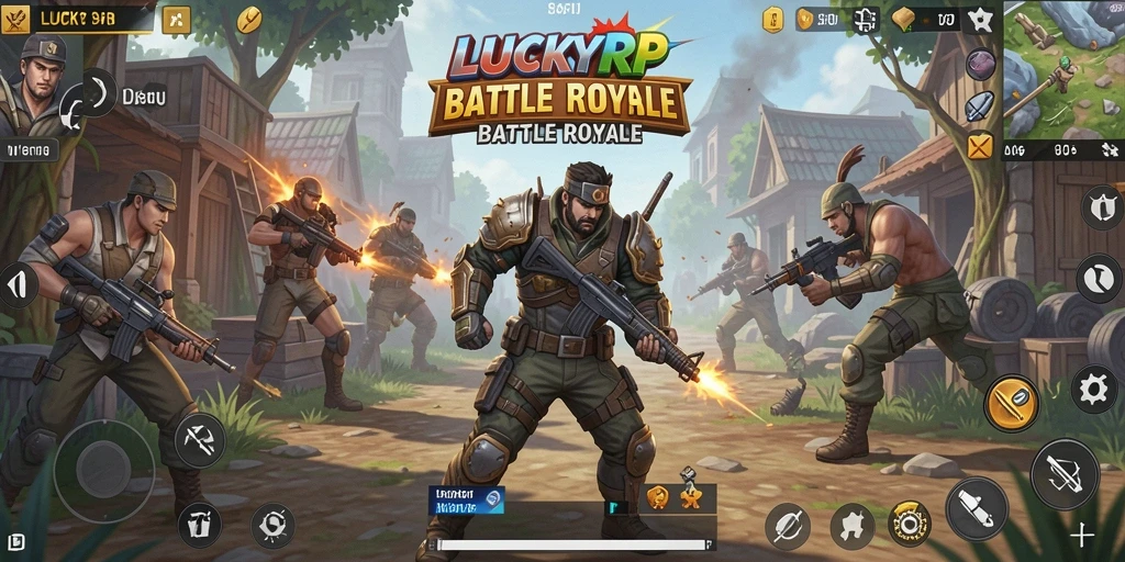 Tangkapan layar gameplay LUCKYRP yang penuh aksi dalam pertarungan Battle Royale.