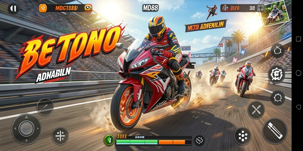 Gameplay seru MDG188 dengan balapan motor yang mendebarkan.