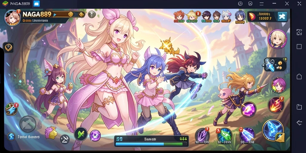 Screenshot gameplay NAGA889 menampilkan aksi seru dan karakter anime.