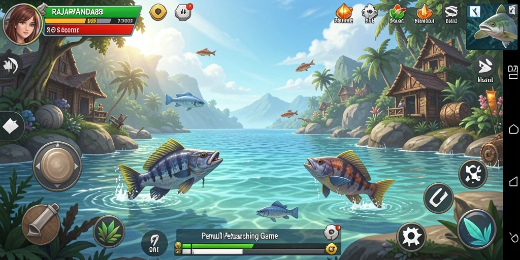 Screenshot gameplay RAJAPANDA88 menampilkan suasana memancing yang seru dan menawan.